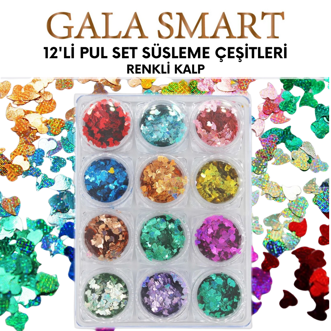 Renkli Kalpli 12'li Pul Set resmi