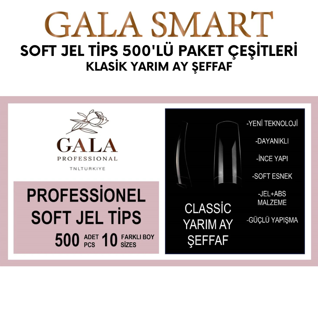 Soft Jel Tips 500'lü Paket - Klasik Yarım Ay Şeffaf resmi