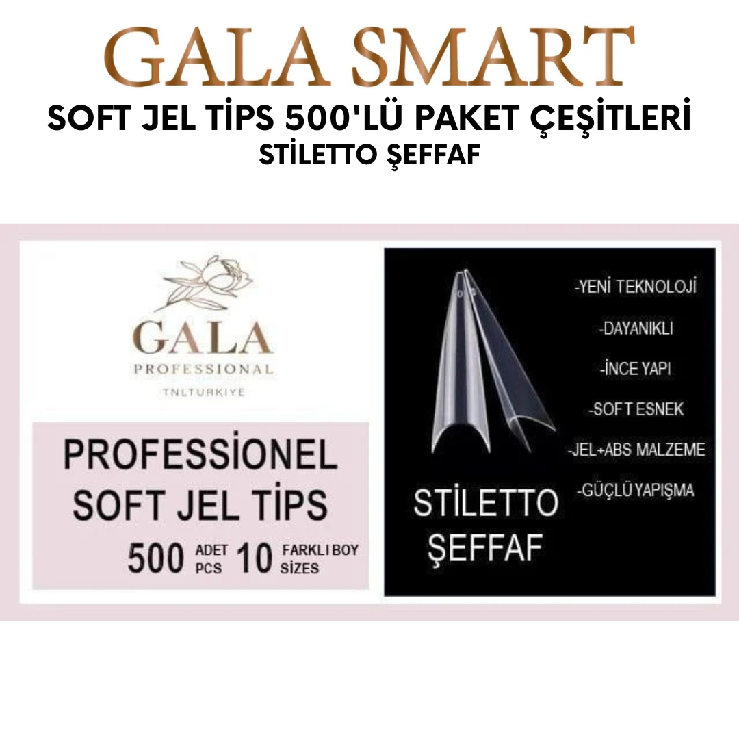 Soft Jel Tips 500'lü Paket - Stiletto Şeffaf resmi