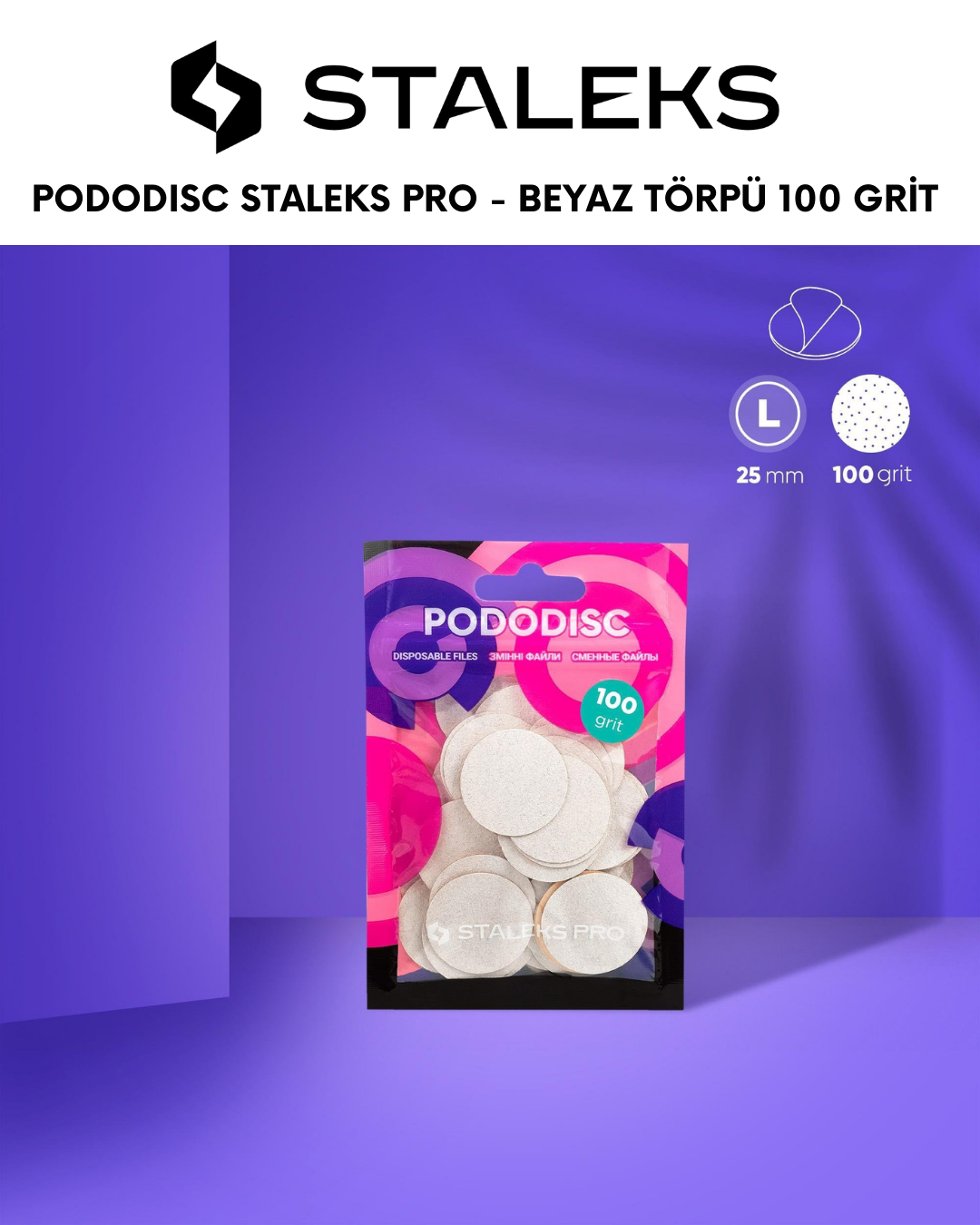 PODODISC STALEKS PRO L Pedikür Disk İçin Yedek Beyaz Törpüler, 100 Grit (50 Adet) resmi