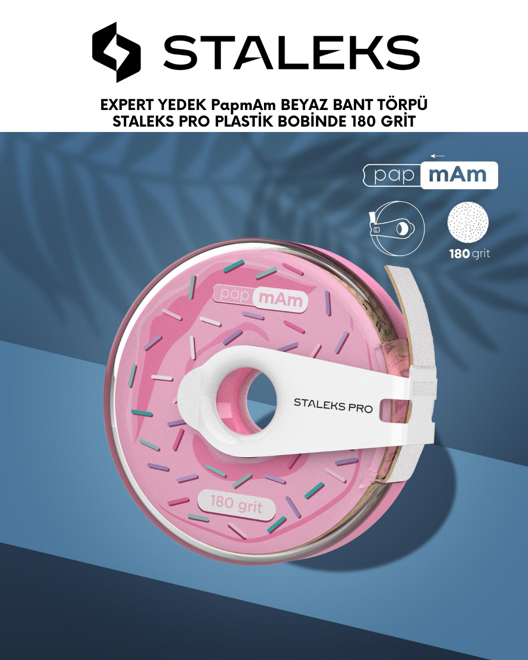 EXPERT Yedek PapmAm Beyaz Bant Törpü, STALEKS PRO Plastik Bobinde, 180 Grit resmi
