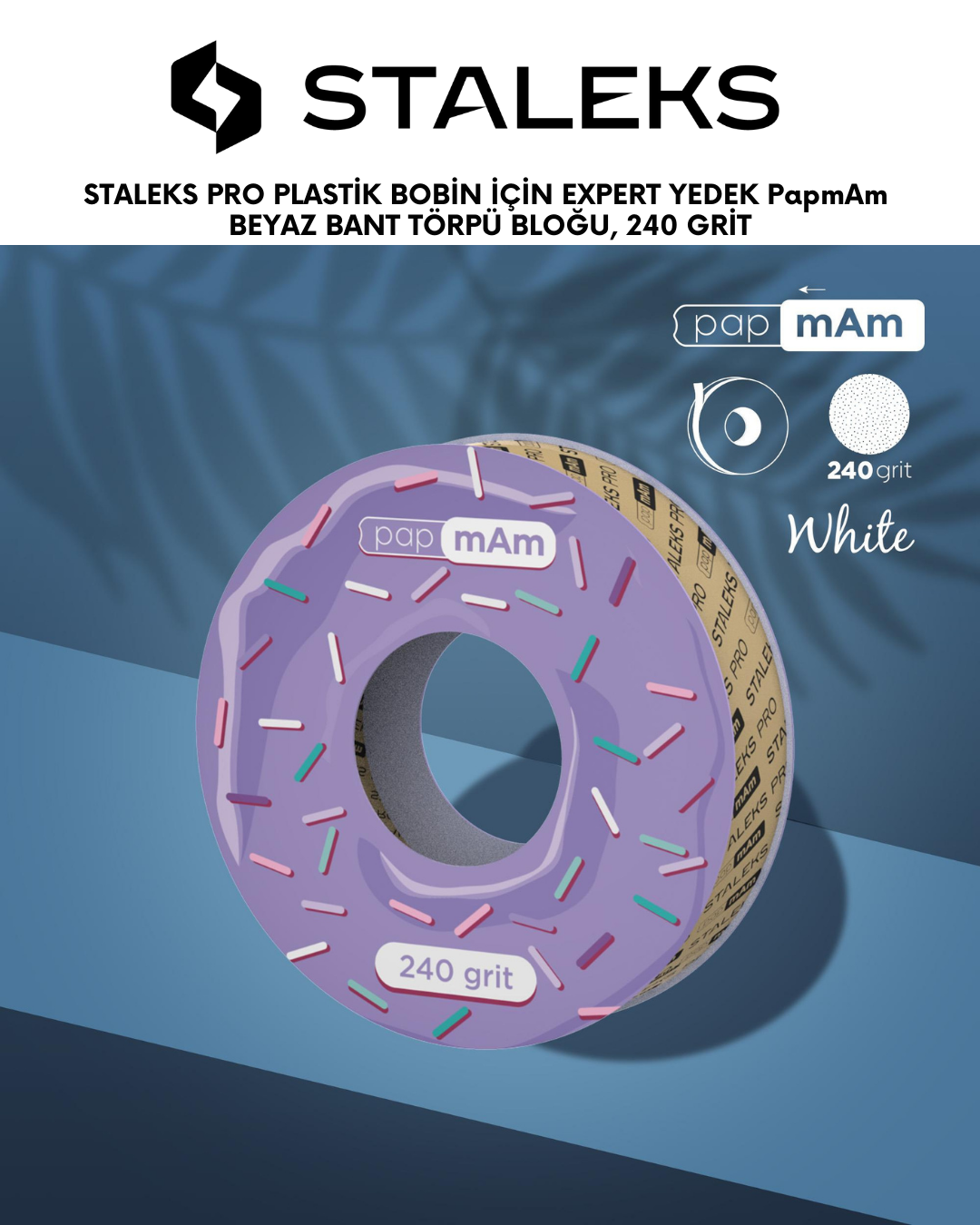 STALEKS PRO Plastik Bobin İçin EXPERT Yedek PapmAm Beyaz Bant Törpü Bloğu, 240 Grit resmi