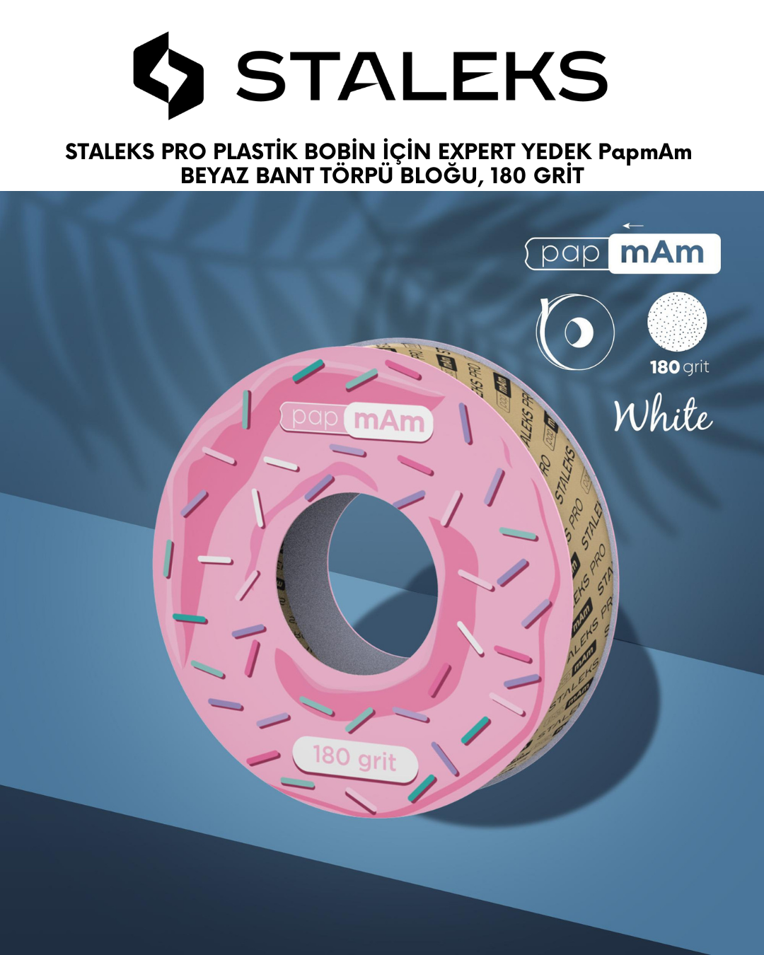 STALEKS PRO Plastik Bobin İçin EXPERT Yedek PapmAm Beyaz Bant Törpü Bloğu, 180 Grit resmi