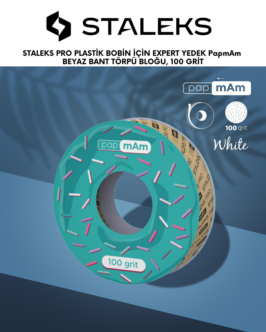 STALEKS PRO Plastik Bobin İçin EXPERT Yedek PapmAm Beyaz Bant Törpü Bloğu, 100 Grit resmi
