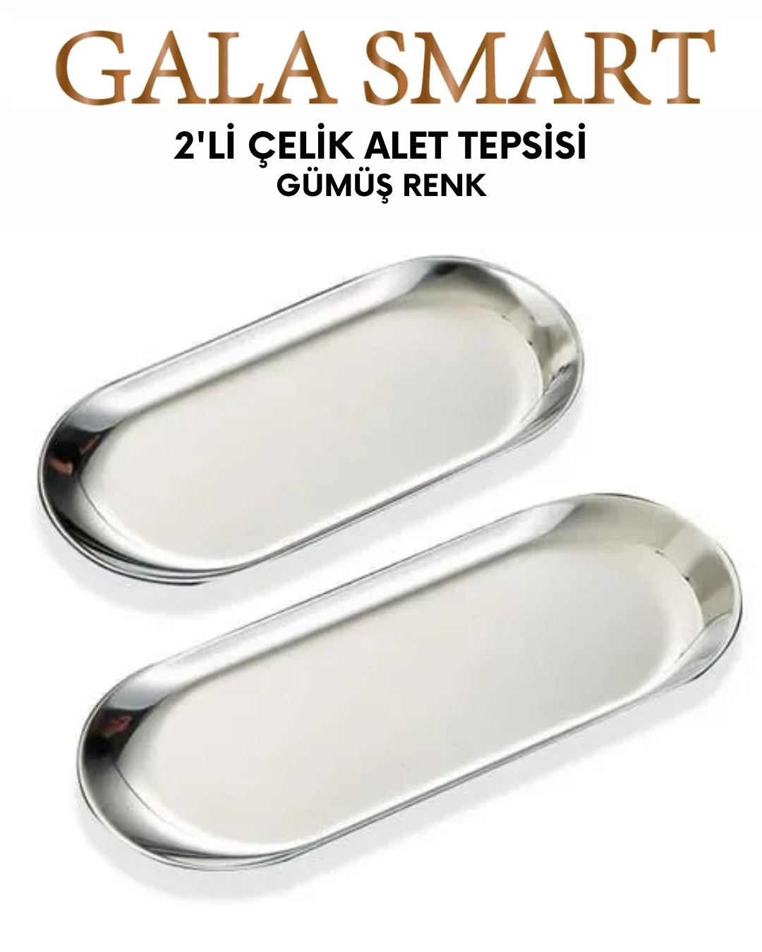 2'li Çelik Alet Tepsisi - Gümüş resmi