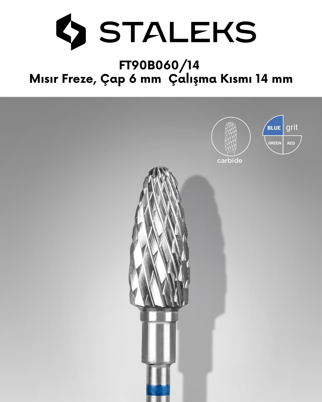 Sert Alaşım Mısır Freze, Mavi, Çap 6 mm / Çalışma Kısmı 14 mm resmi