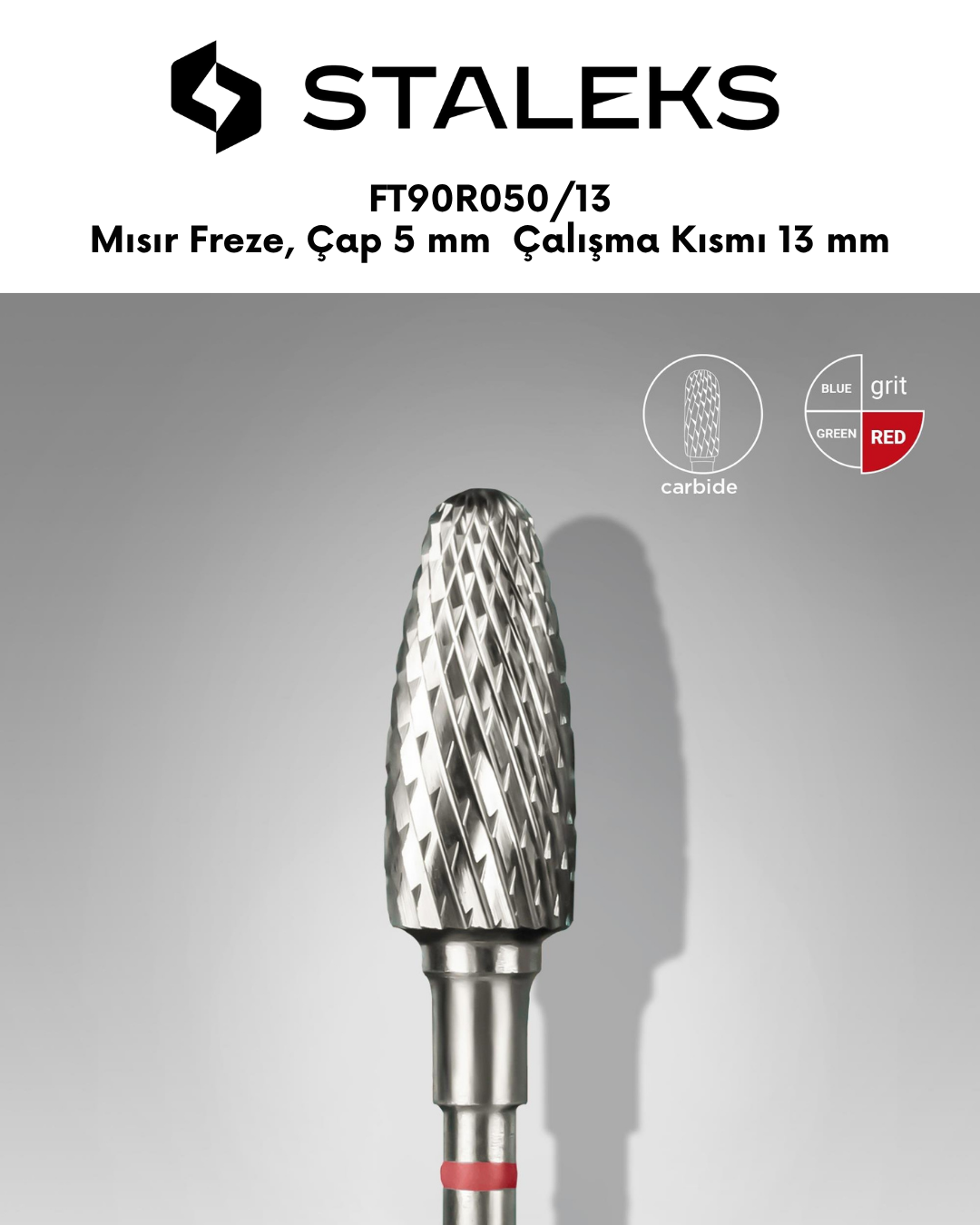 Sert Alaşım Mısır Freze, Kırmızı, Çap 5 mm / Çalışma Kısmı 13 mm resmi