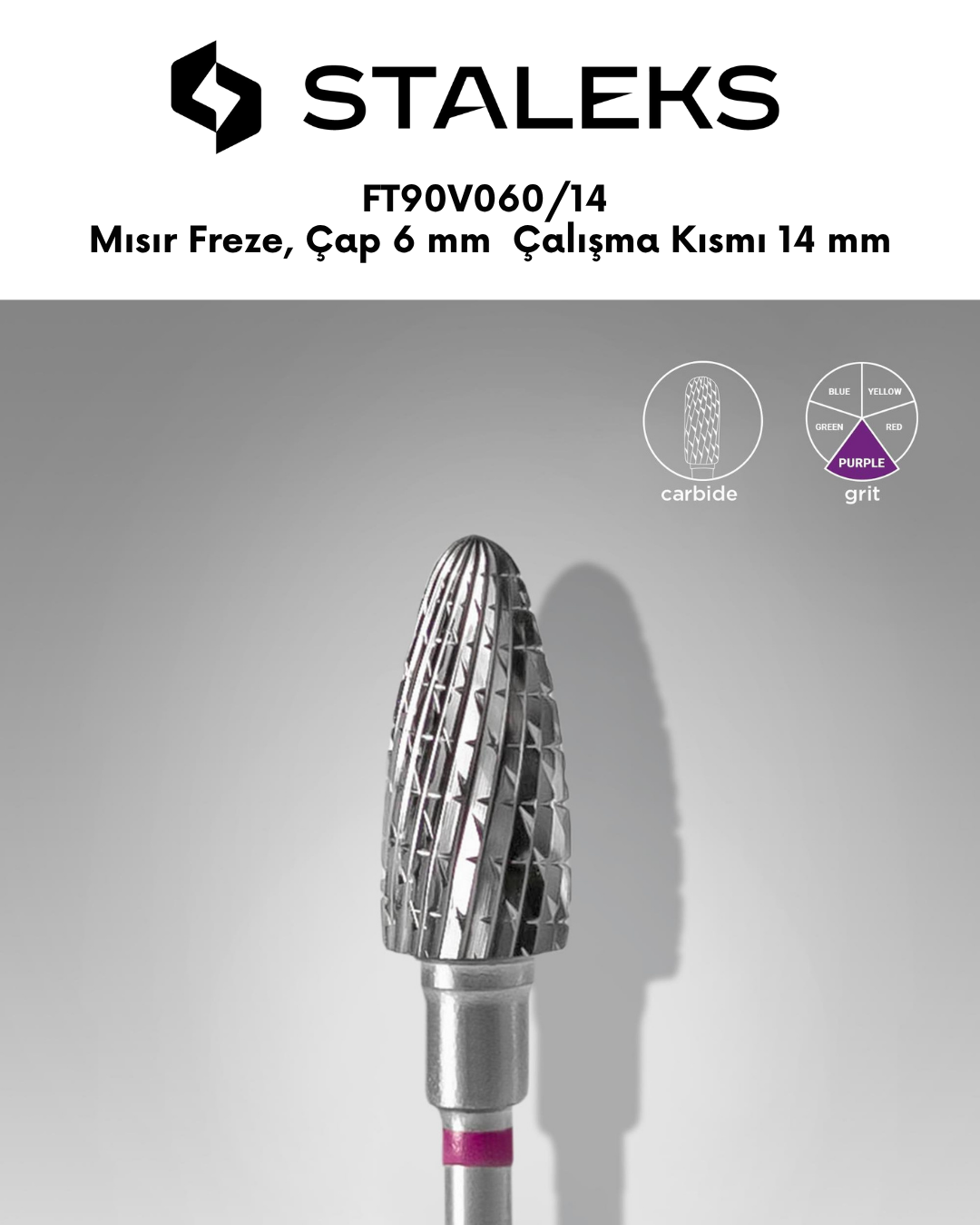 Sert Alaşım Mısır Freze, Mor, Çap 6 mm / Çalışma Kısmı 14 mm resmi