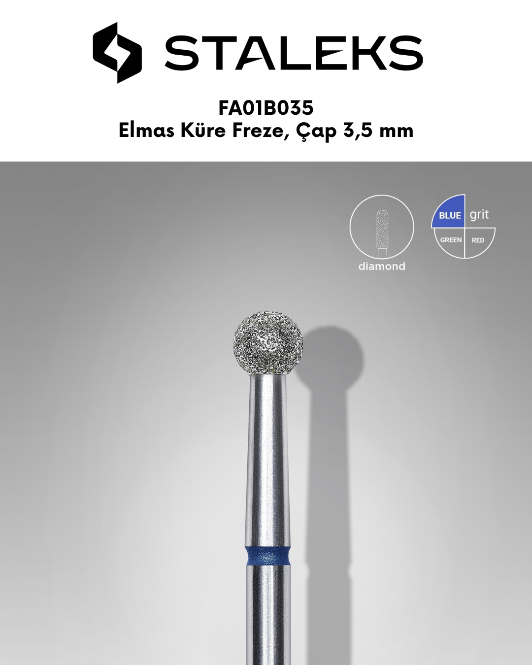 Elmas Küre Freze, Mavi, Çap 3,5 mm resmi