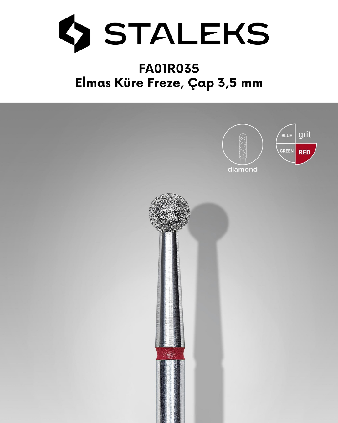 Elmas Küre Freze, Kırmızı, Çap 3,5 mm resmi