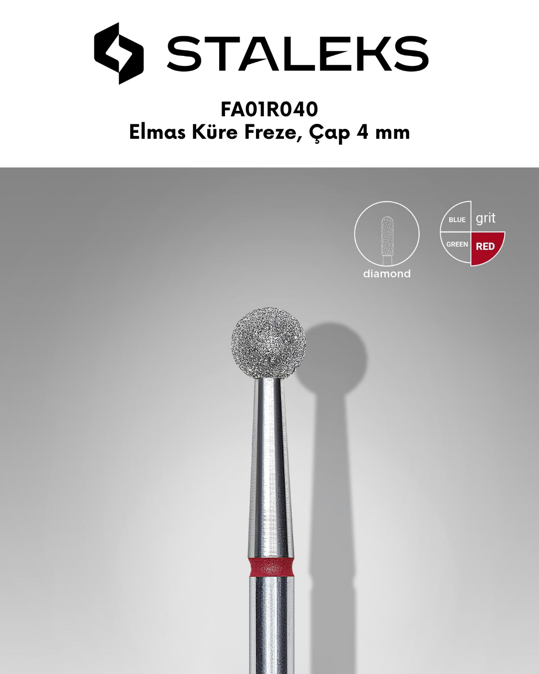 Elmas Küre Freze, Kırmızı, Çap 4 mm resmi