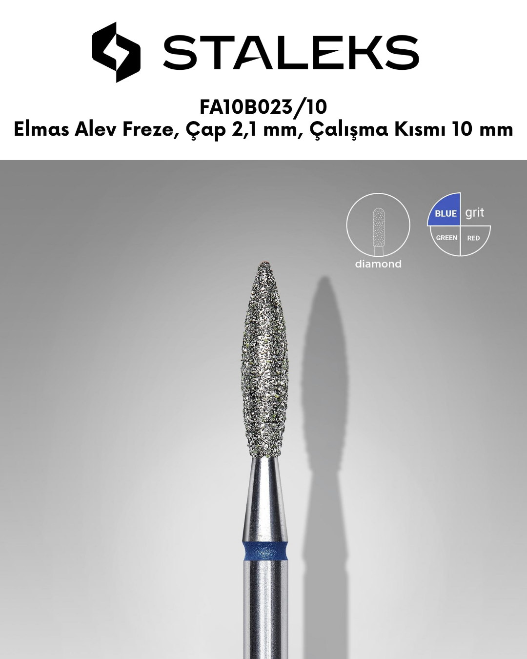 Elmas Alev Freze, Mavi, Çap 2,1 mm, Çalışma Kısmı 10 mm resmi