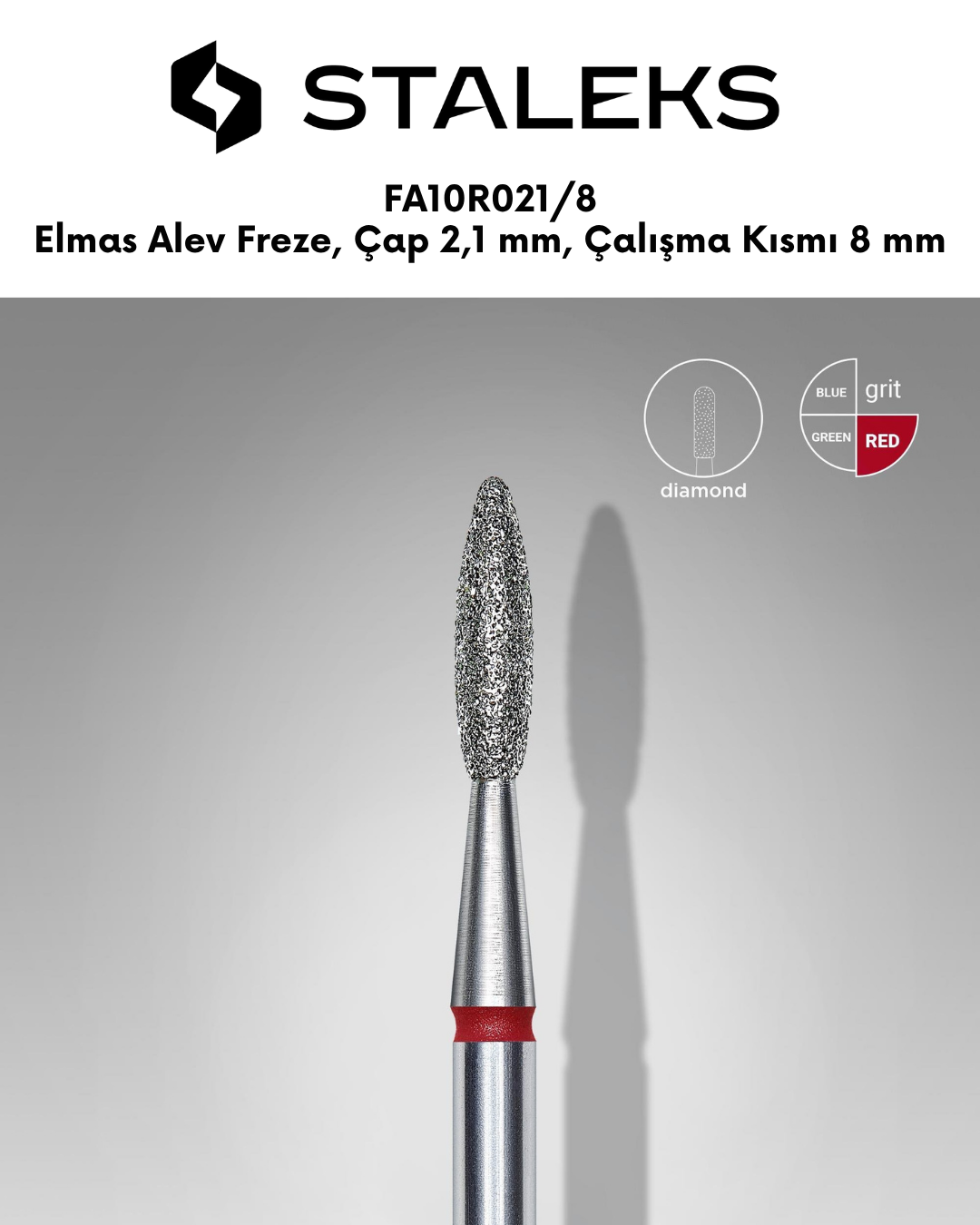 Elmas Alev Freze, Kırmızı, Çap 2,1 mm, Çalışma Kısmı 8 mm resmi