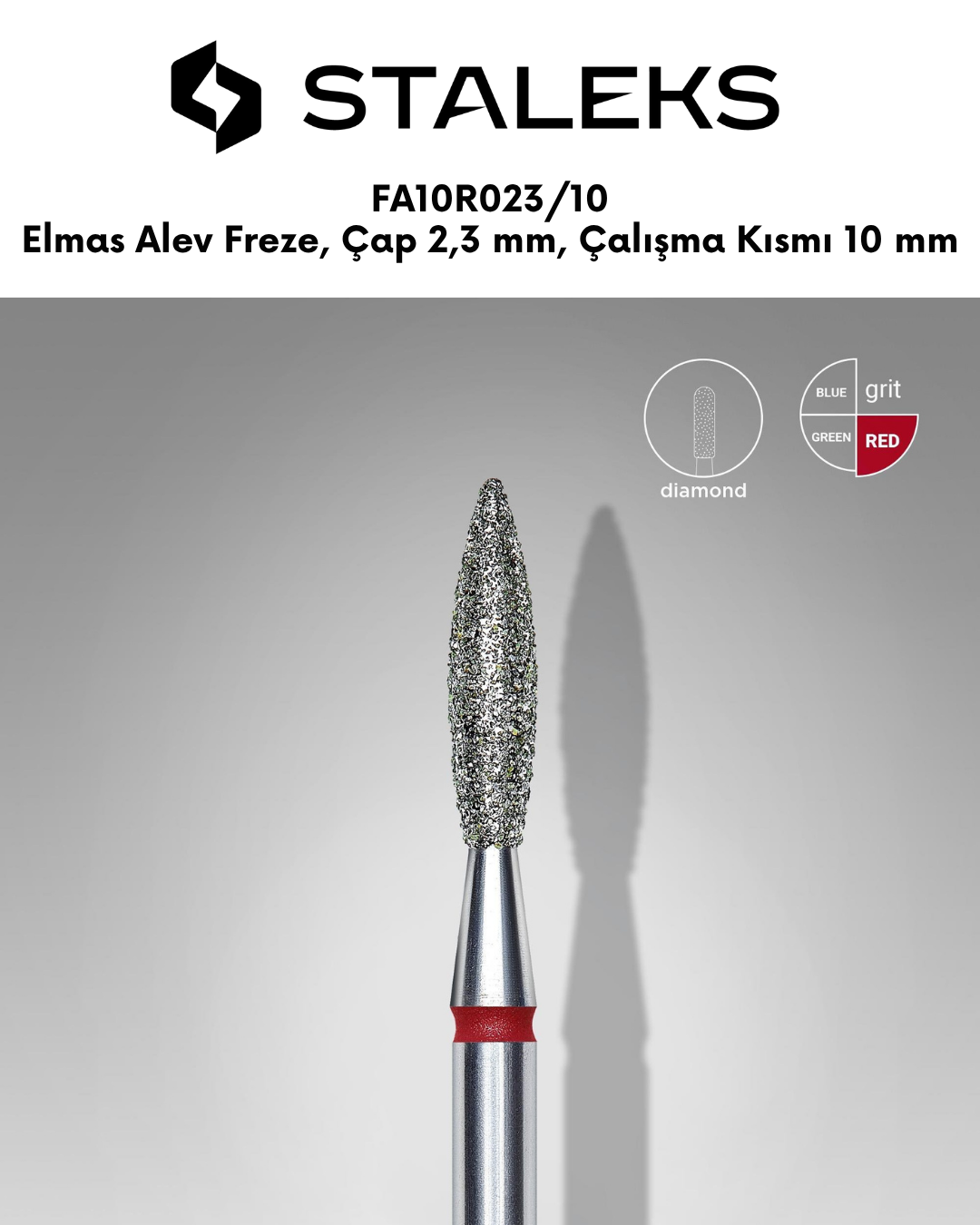 Elmas Alev Freze, Kırmızı, Çap 2,3 mm, Çalışma Kısmı 10 mm resmi