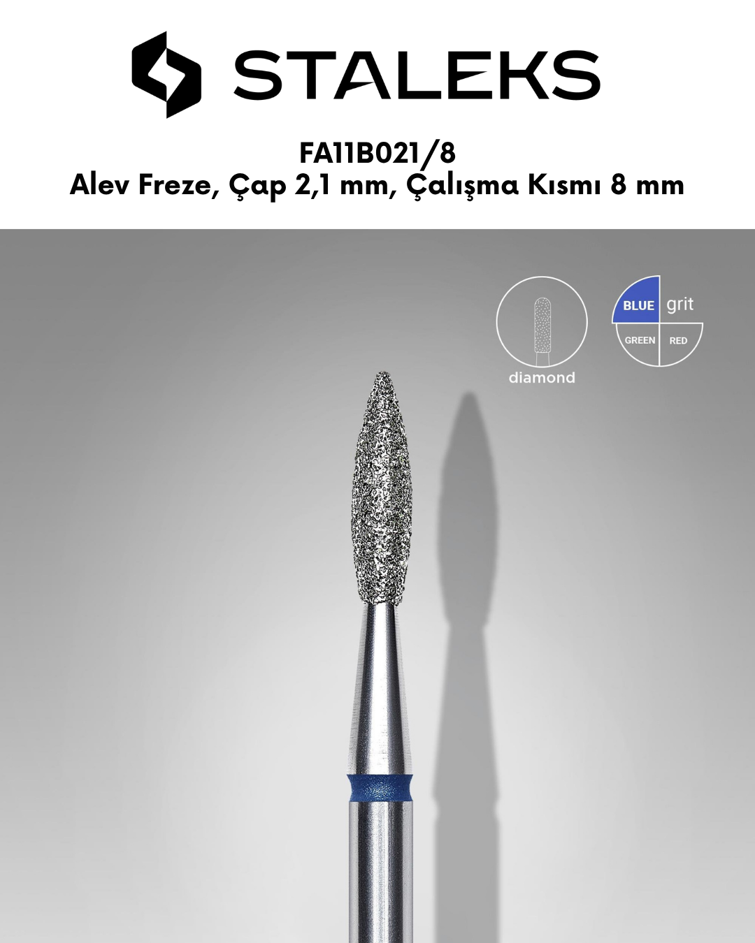 Elmas Sivri Alev Freze, Mavi, Çap 2,1 mm, Çalışma Kısmı 8 mm resmi