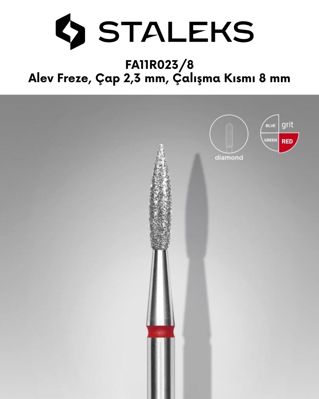 Elmas Sivri Alev Freze EXPERT, Kırmızı, Çap 2,3 mm, Çalışma Kısmı 8 mm resmi