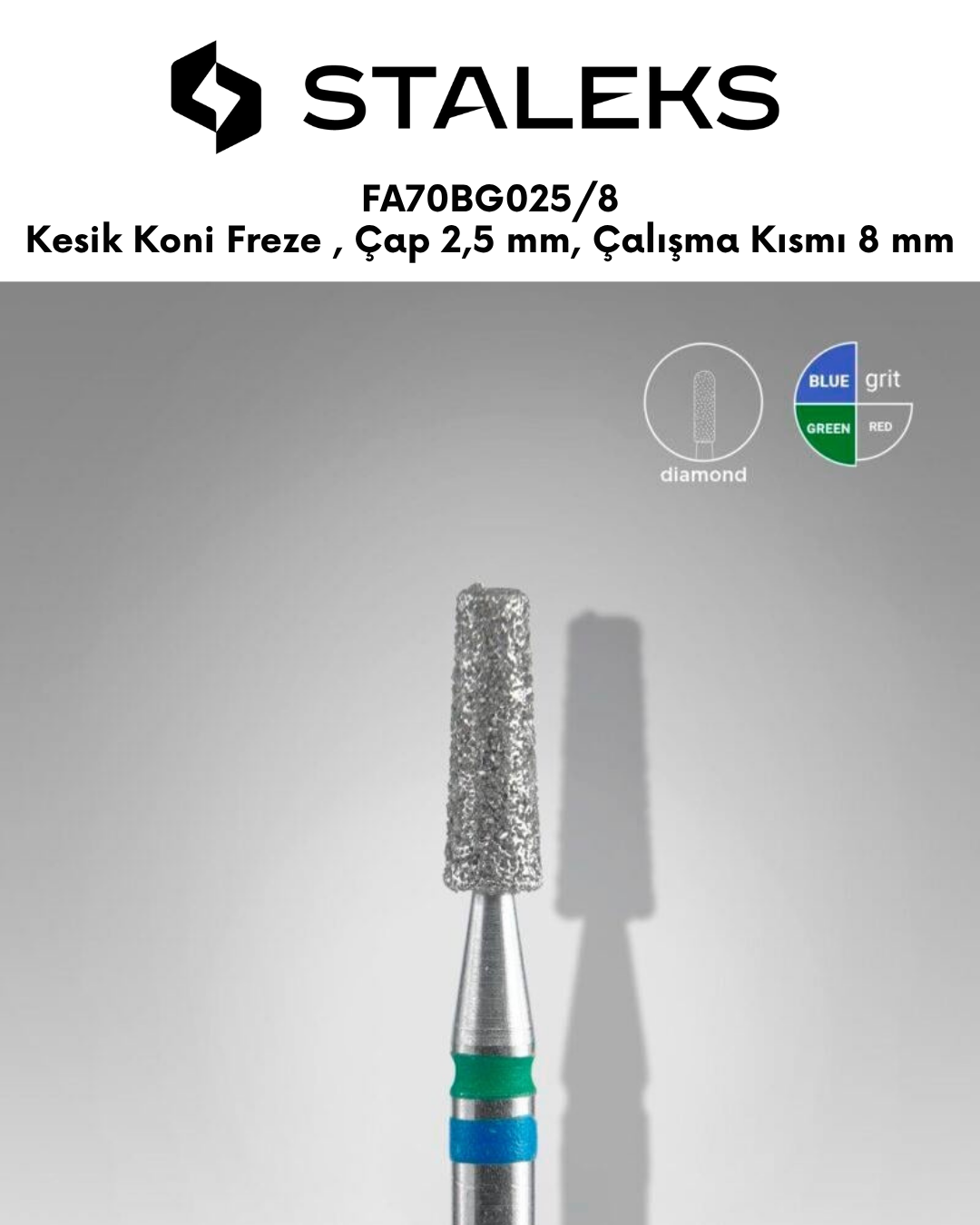 Elmas Kesik Koni Freze EXPERT DUO, Mavi-yeşil, Çap 2,5 mm, Çalışma Kısmı 8 mm resmi