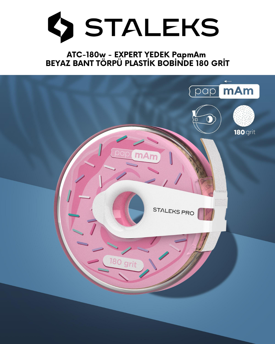 EXPERT Yedek PapmAm Beyaz Bant Törpü, STALEKS PRO Plastik Bobinde, 180 Grit resmi