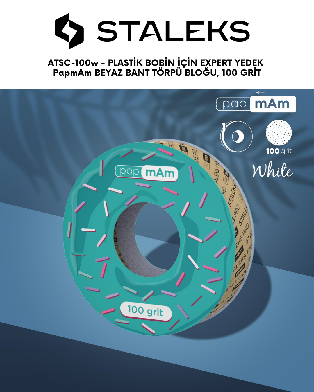 STALEKS PRO Plastik Bobin İçin EXPERT Yedek PapmAm Beyaz Bant Törpü Bloğu, 100 Grit resmi