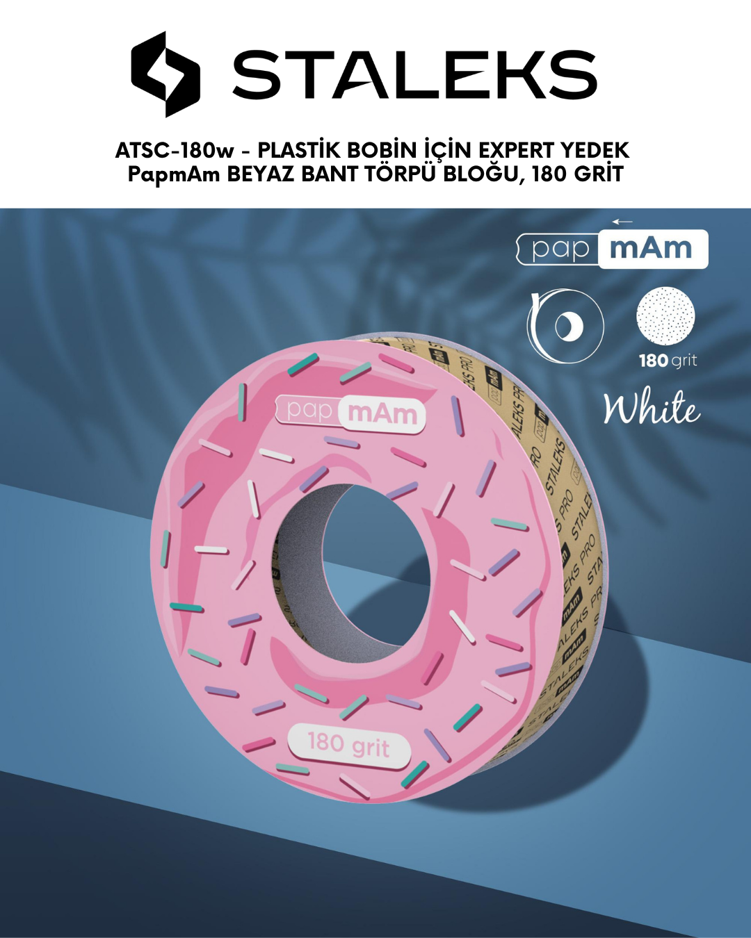 STALEKS PRO Plastik Bobin İçin EXPERT Yedek PapmAm Beyaz Bant Törpü Bloğu, 180 Grit resmi