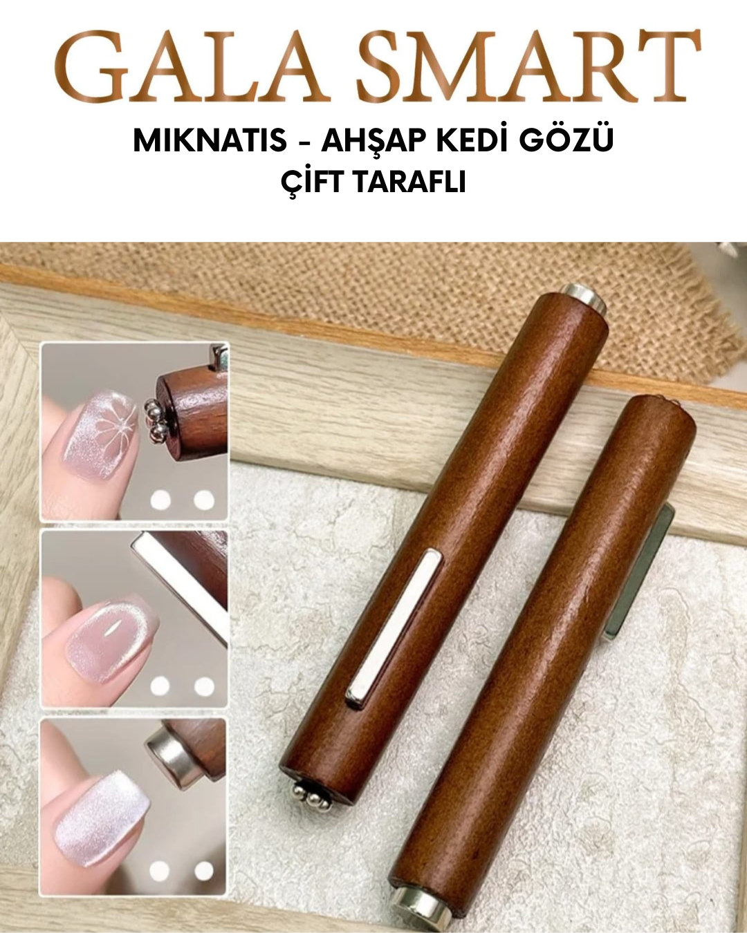 Mıknatıs - Ahşap Kedi Gözü Çift Taraflı resmi