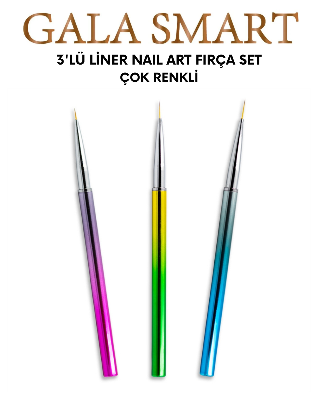 3'Lü Liner Nail Art Fırça Set - Çok Renkli resmi