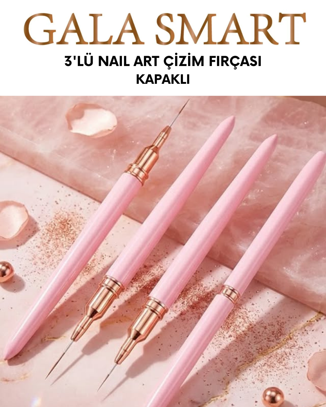 3'lü Nail Art Çizim Fırçası - Kapaklı resmi