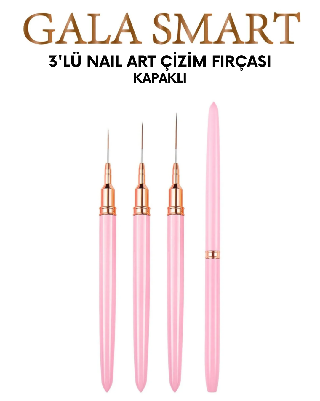 3'lü Nail Art Çizim Fırçası - Kapaklı resmi
