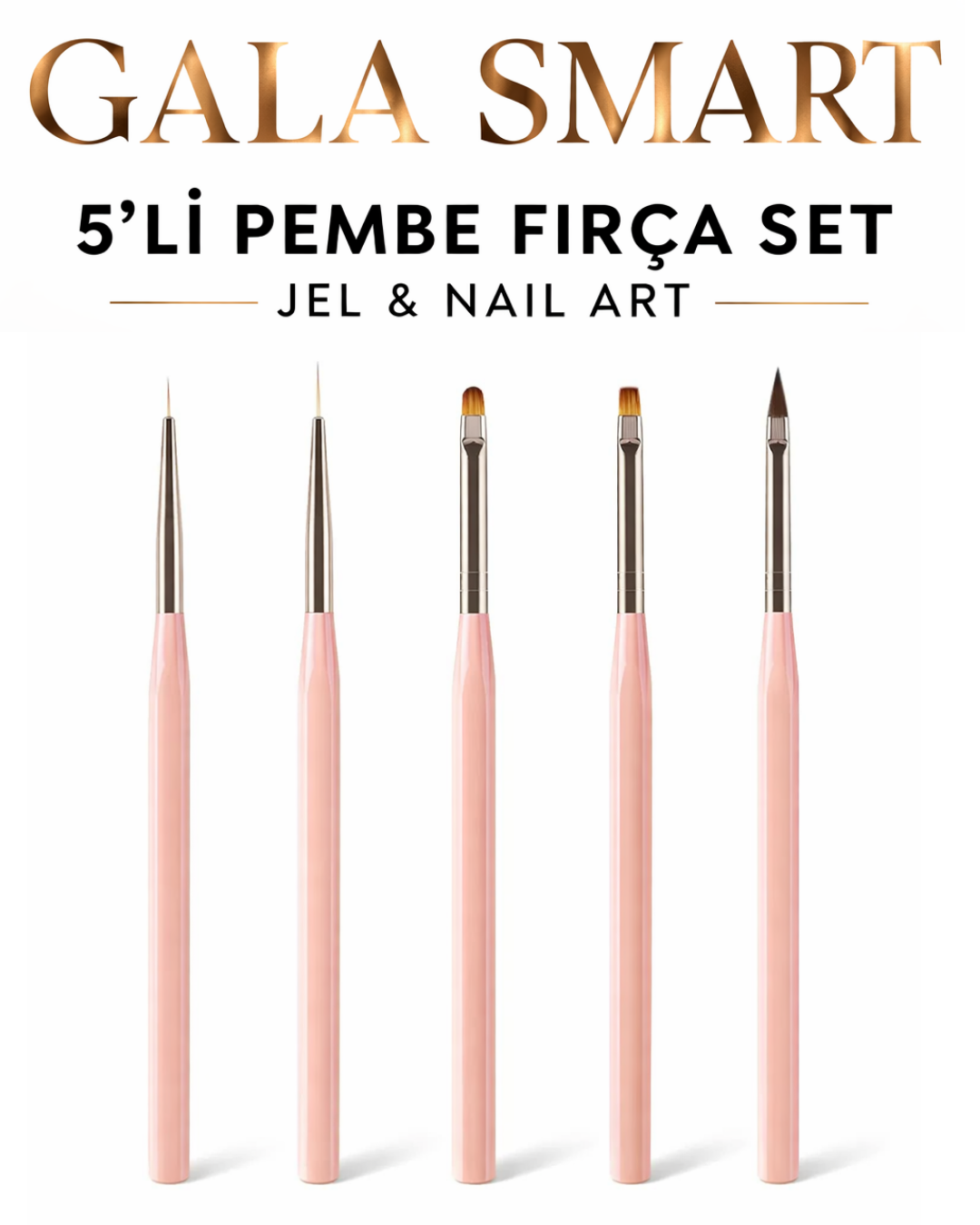 5'li Pembe Fırça Set - Jel ve Nail Art resmi