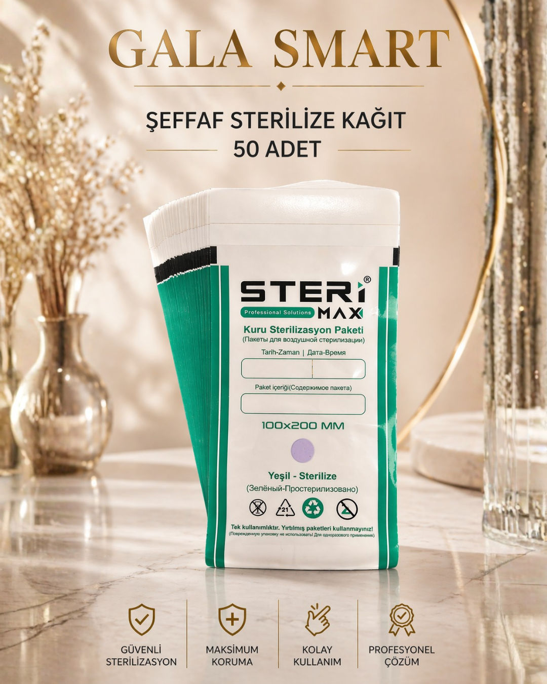 Şeffaf Sterilize Kağıt 50 Adet resmi
