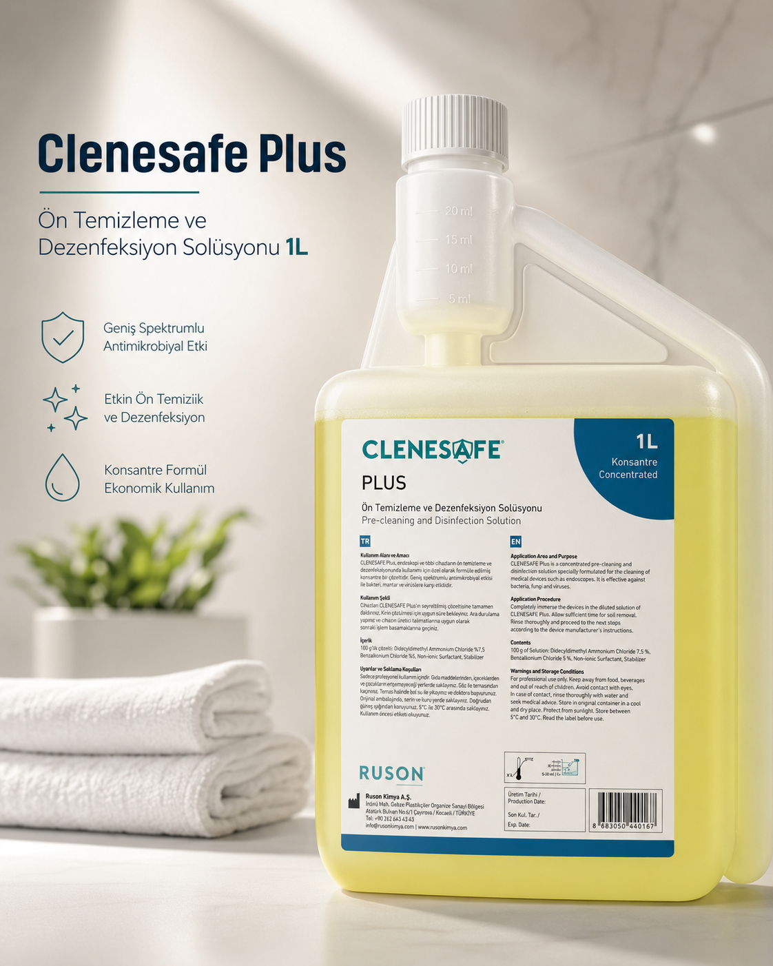 Clenesafe Plus Ön Temizleme ve Dezenfeksiyon Solüsyonu 1L resmi