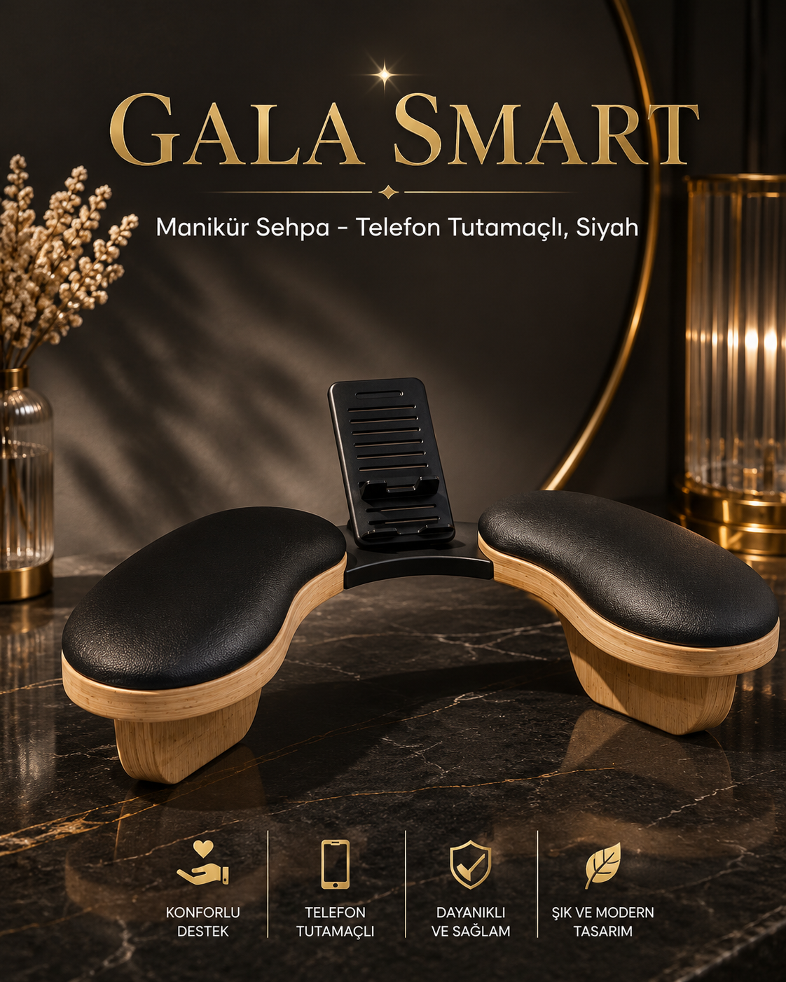 Manikür Sehpa - Telefon Tutamaçlı, Siyah resmi