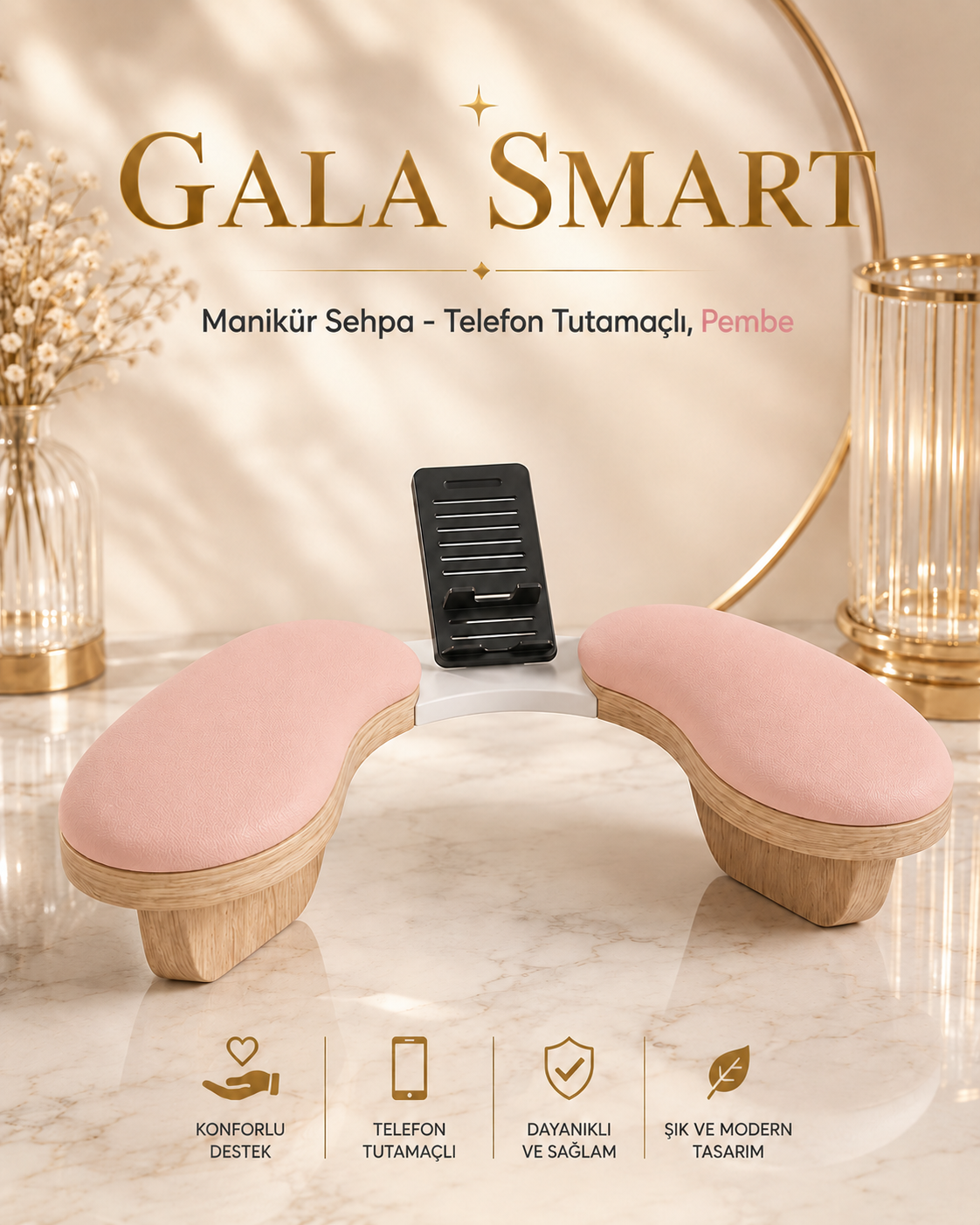 Manikür Sehpa - Telefon Tutamaçlı, Pembe resmi