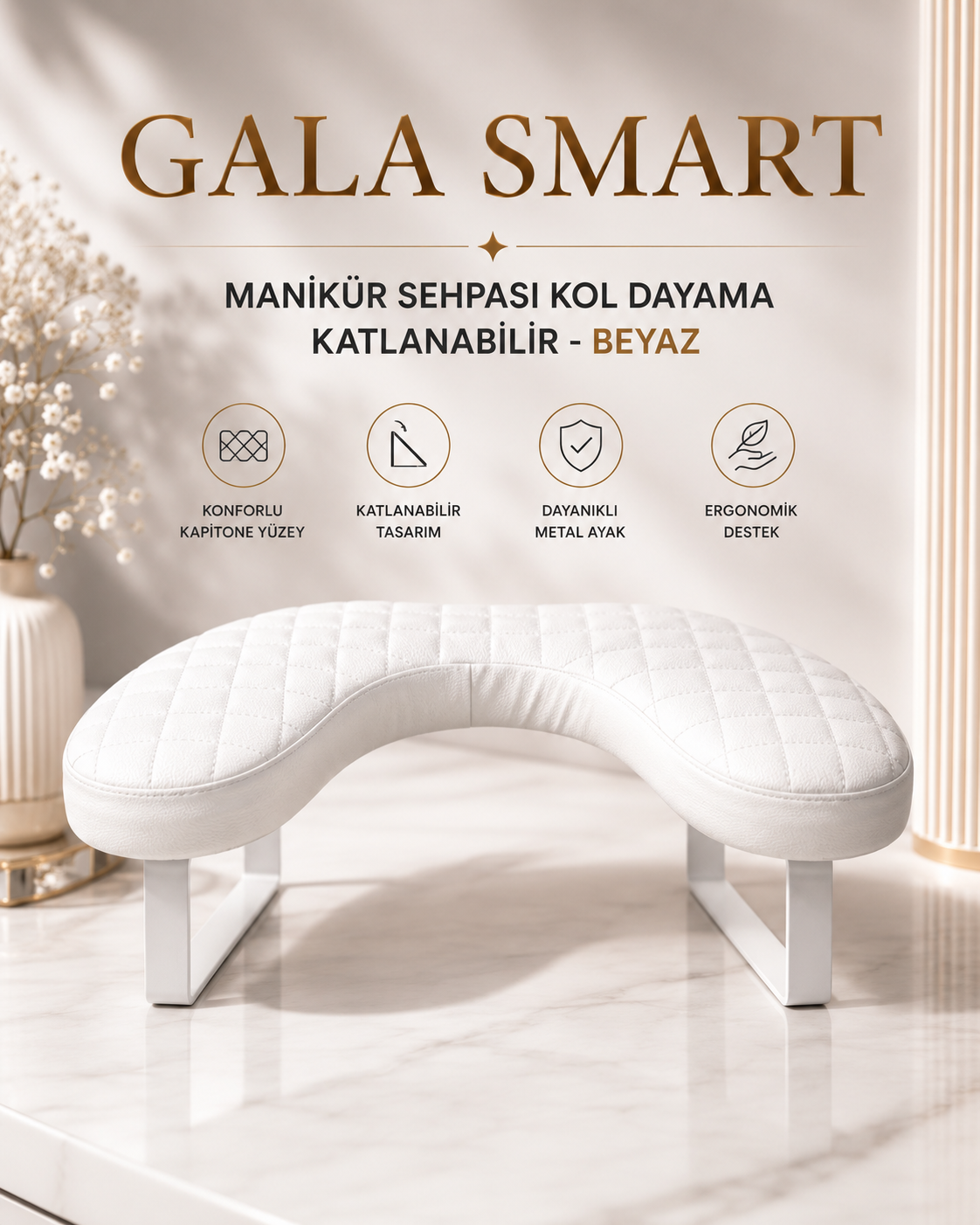 Manikür Sehpası Kol Dayama Katlanabilir - Beyaz resmi