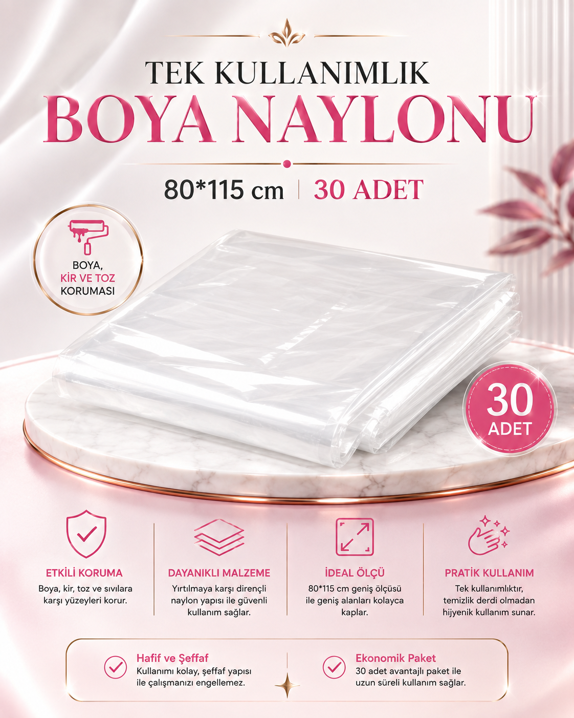 Tek Kullanımlık Boya Naylonu, 80*115 cm, 30 Adet resmi