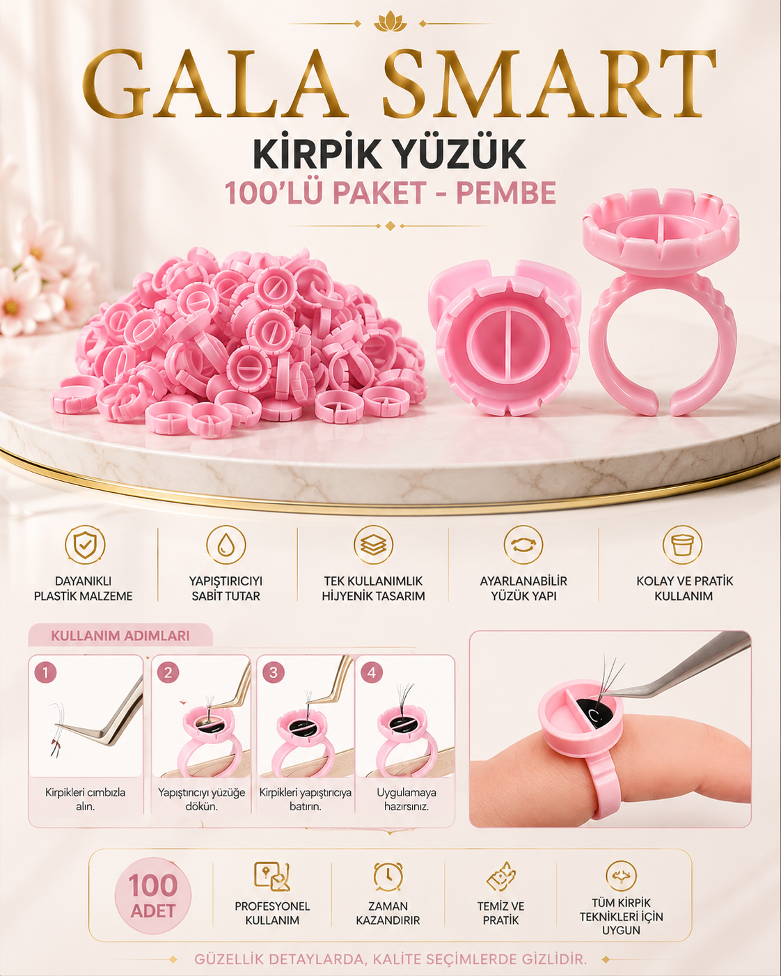 Kirpik Yüzük 100'lü Paket - Pembe resmi