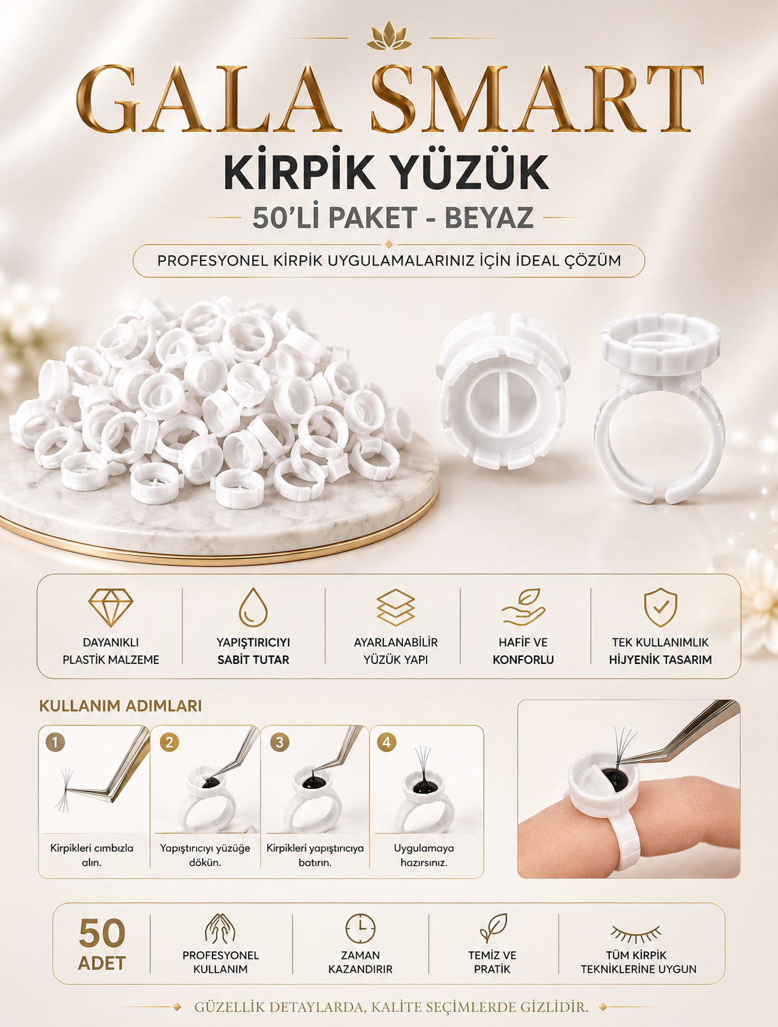 Kirpik Yüzük 50'li Paket - Beyaz resmi