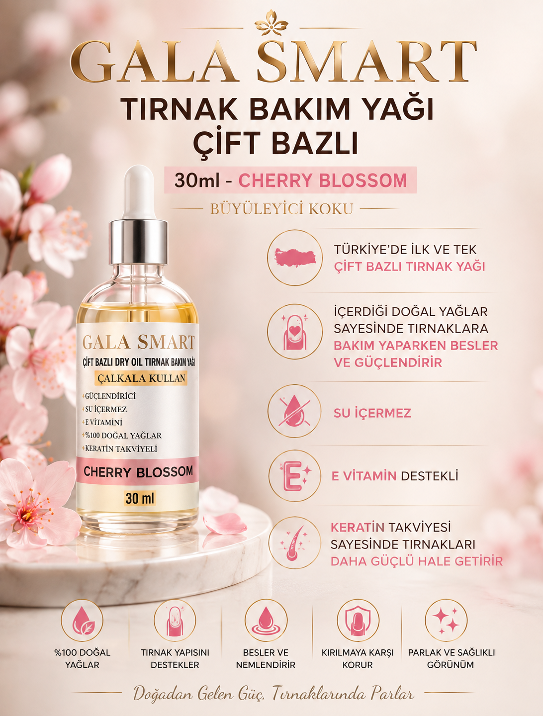 Tırnak Bakım Yağı Çift Bazlı 30ml - Cherry Blossom resmi