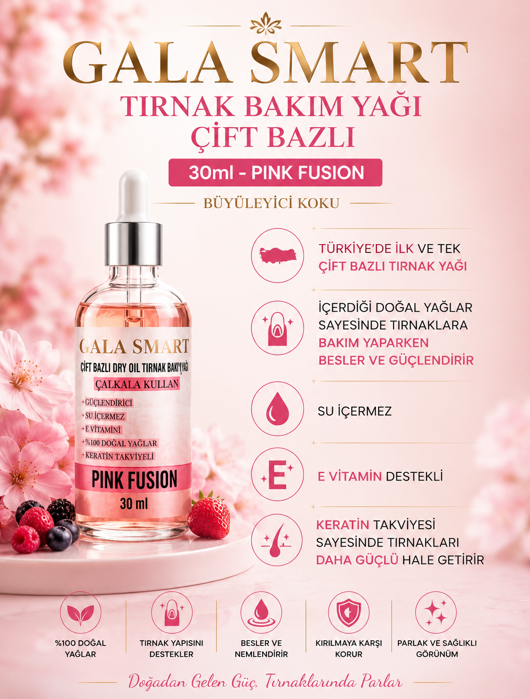 Tırnak Bakım Yağı Çift Bazlı 30ml - Pink Fusion resmi