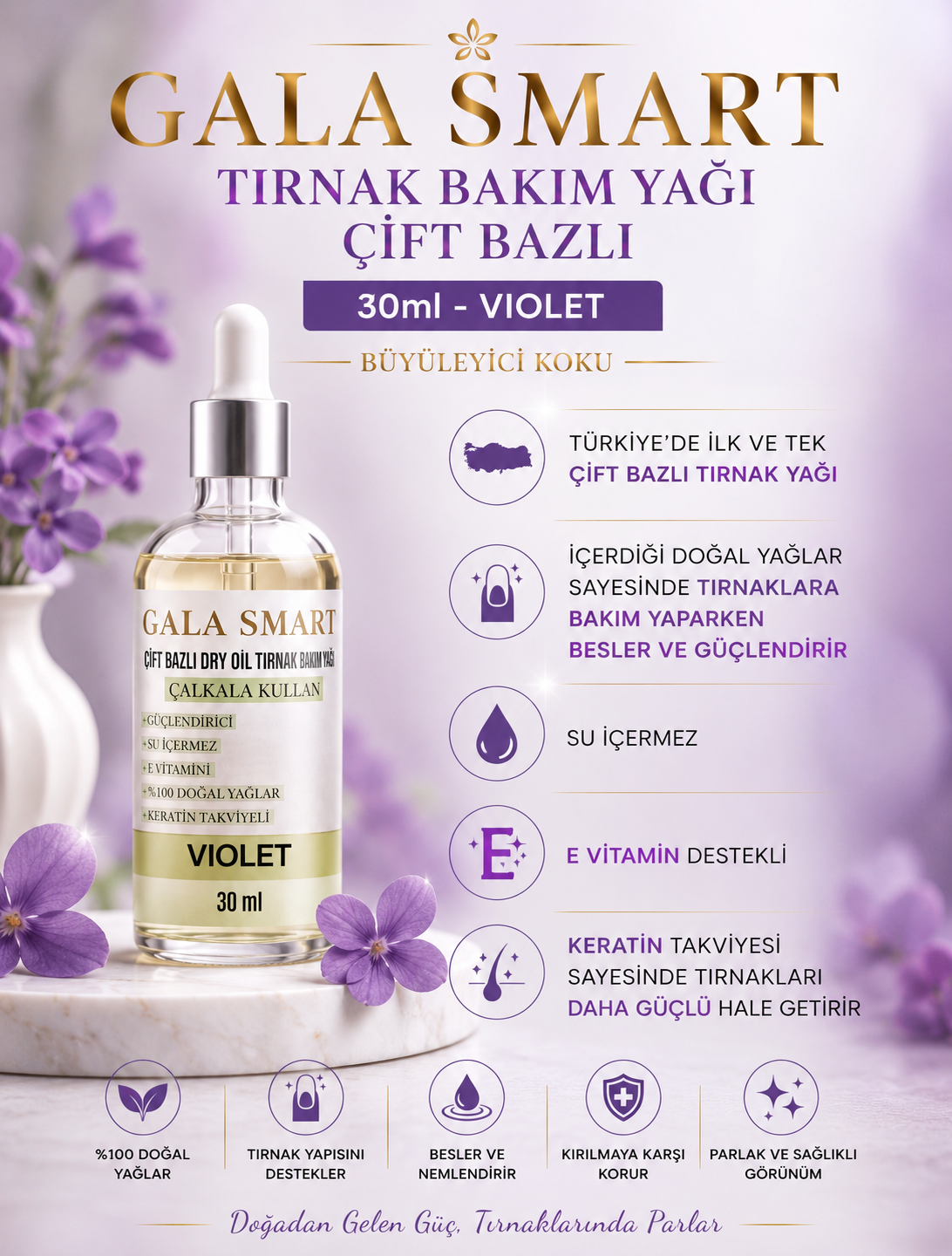 Tırnak Bakım Yağı Çift Bazlı 30ml - Violet resmi