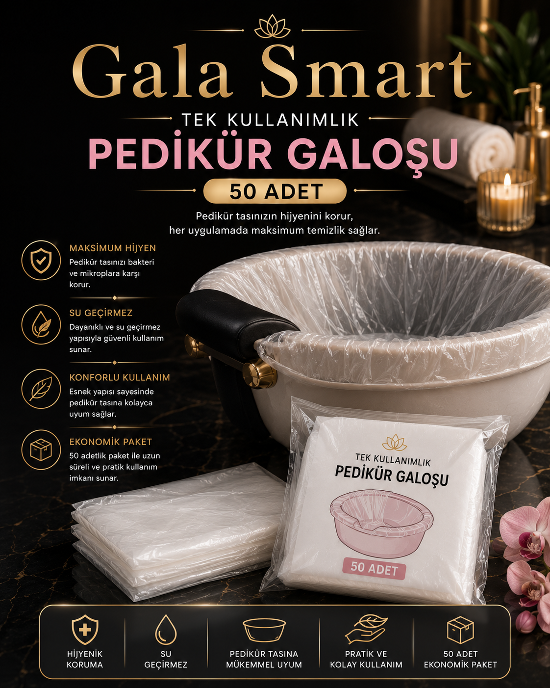 Tek Kullanımlık Pedikür Galoşu, 50 Adet resmi