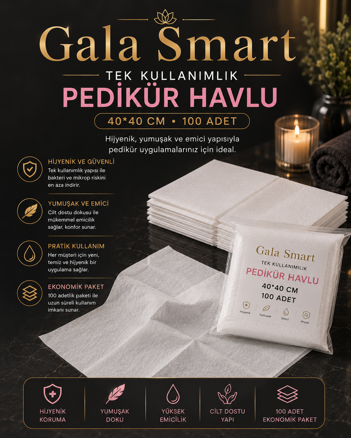 Tek Kullanımlık Pedikür Havlu, 40*40cm, 100 Adet resmi