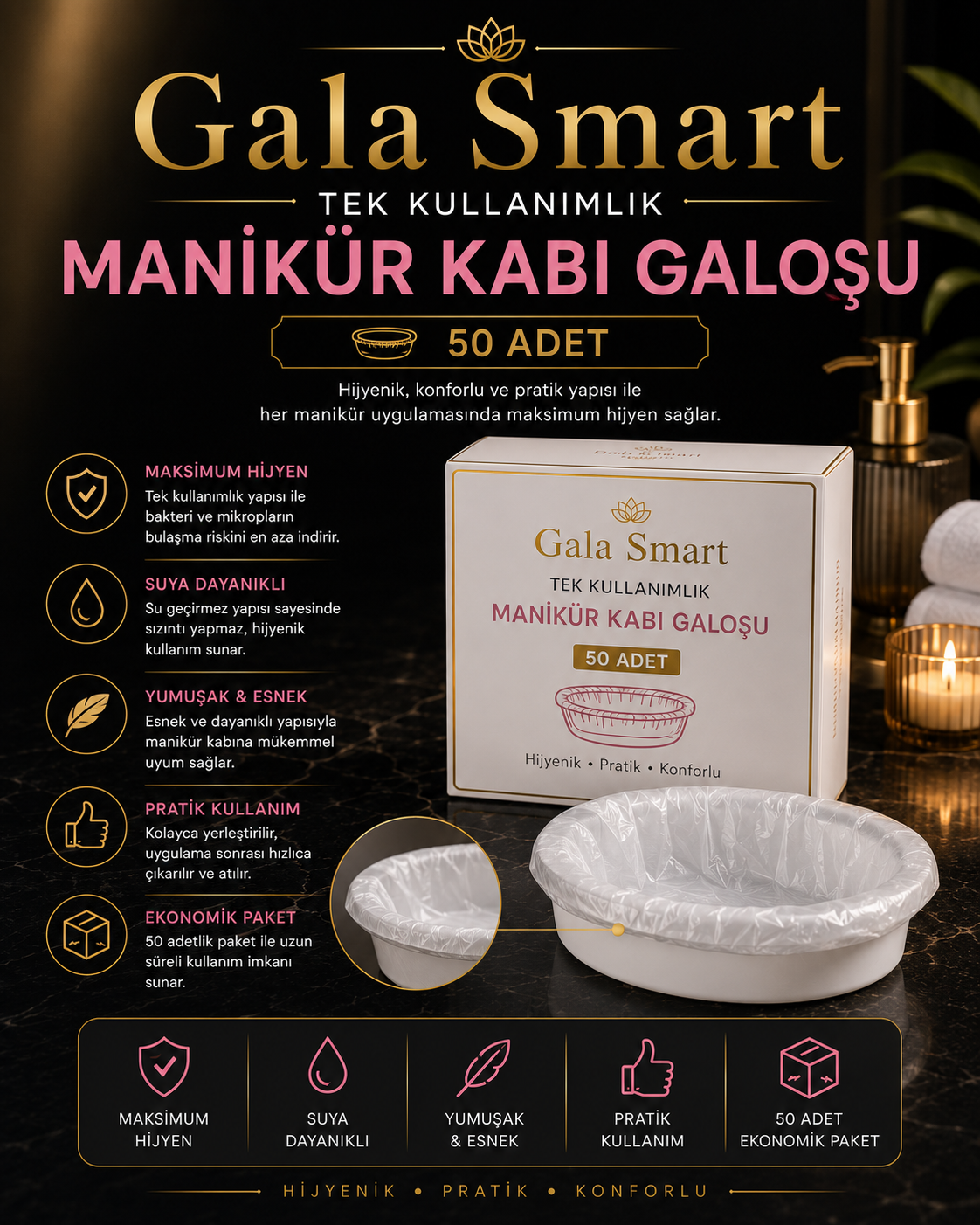 Tek Kullanımlık Manikür Galoşu, 50 Adet resmi