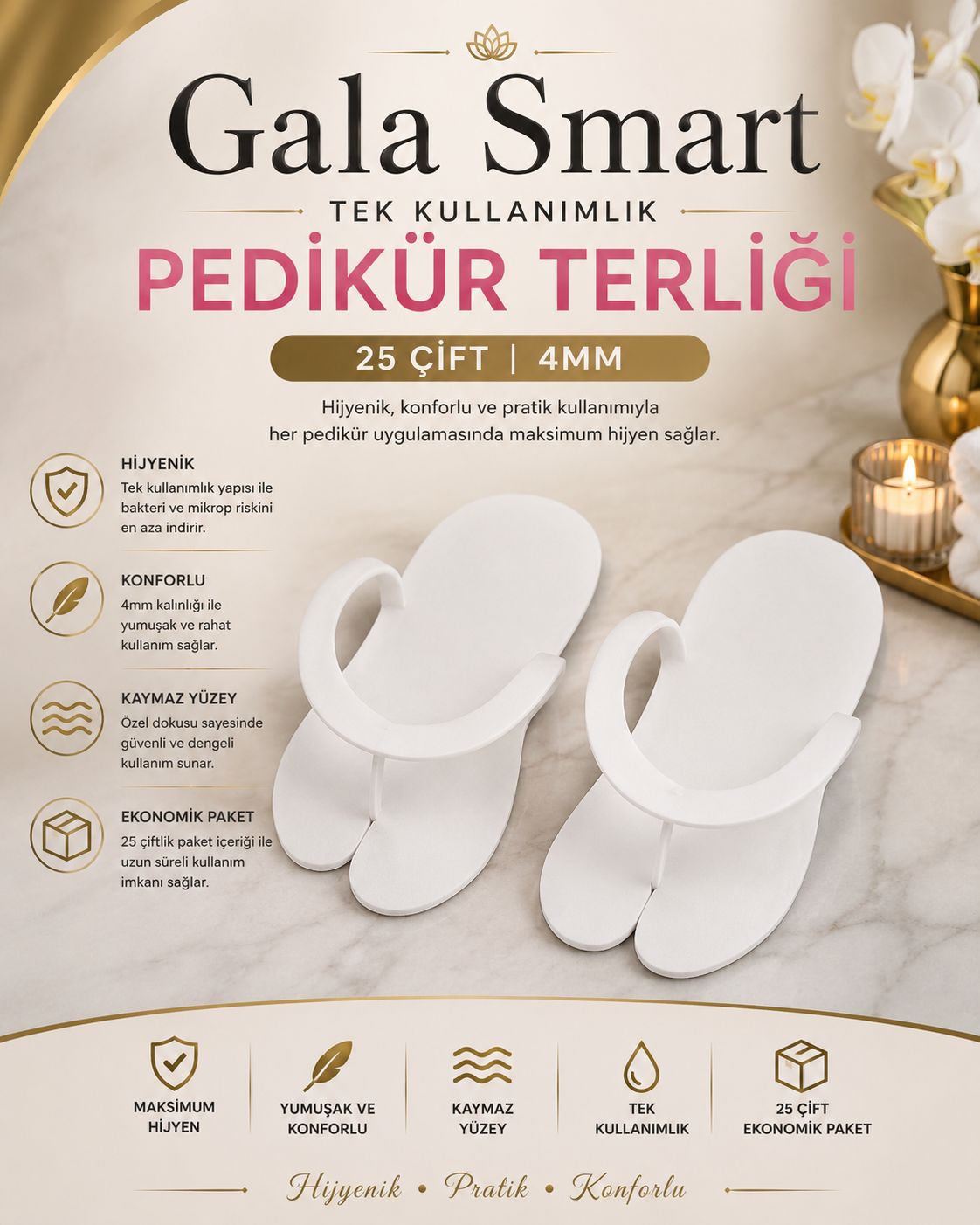 Tek Kullanımlık Pedikür Terliği, 25 Çift, 4mm resmi