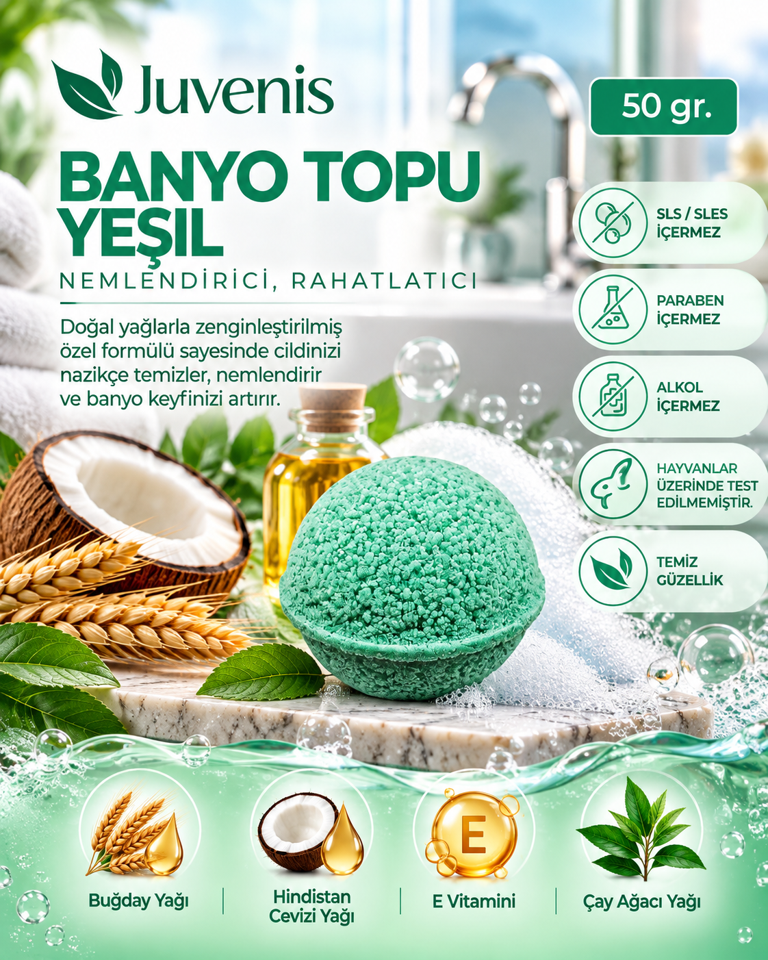 Juvenis Banyo Topu Yeşil 50 gr resmi