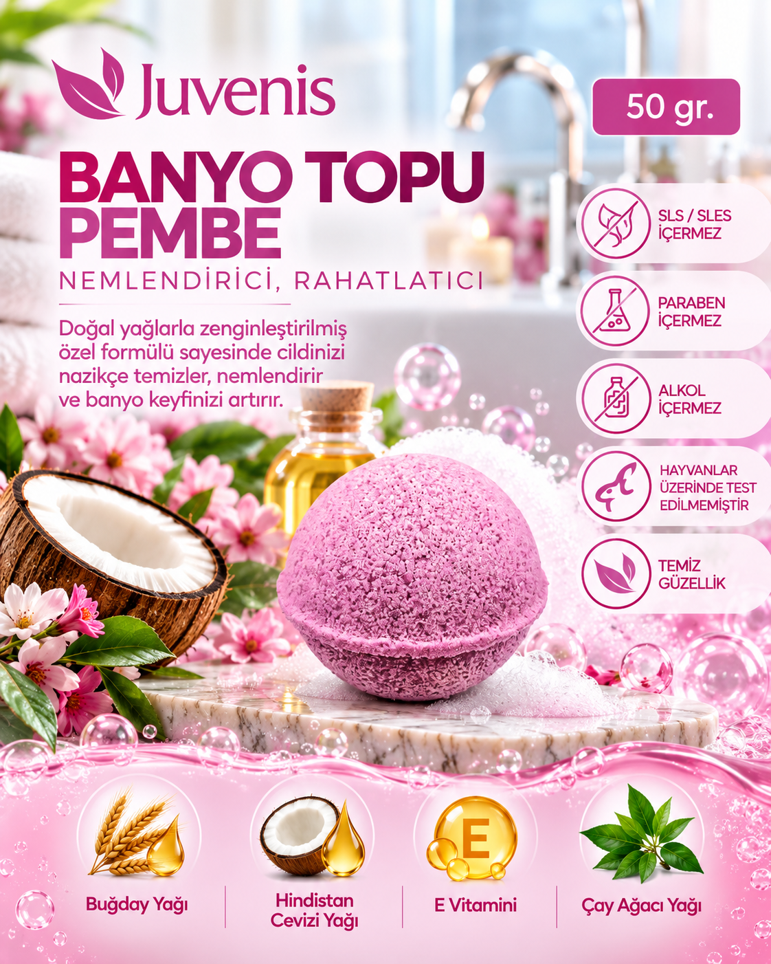 Juvenis Banyo Topu Pembe 50 gr resmi
