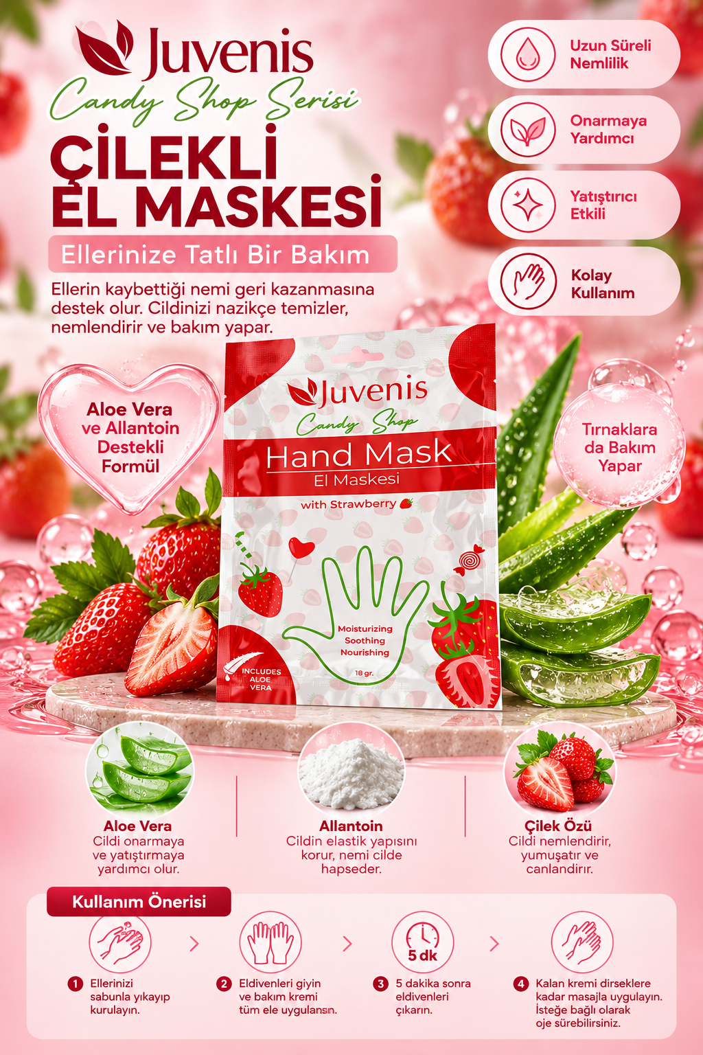 Juvenis Candy Shop Serisi Çilekli El Maskesi resmi
