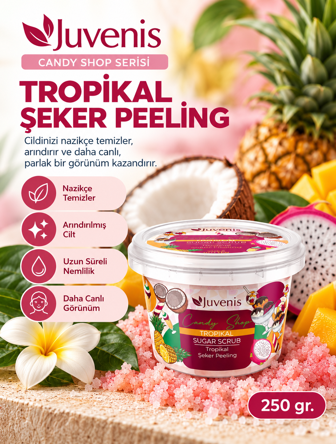 Juvenis Candy Shop Serisi Tropikal Şeker Peeling 250 gr resmi