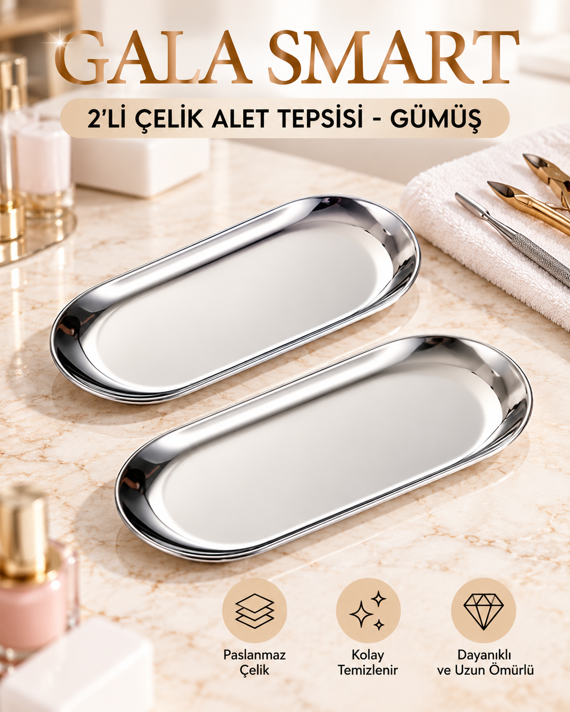 2'li Çelik Alet Tepsisi - Gümüş resmi