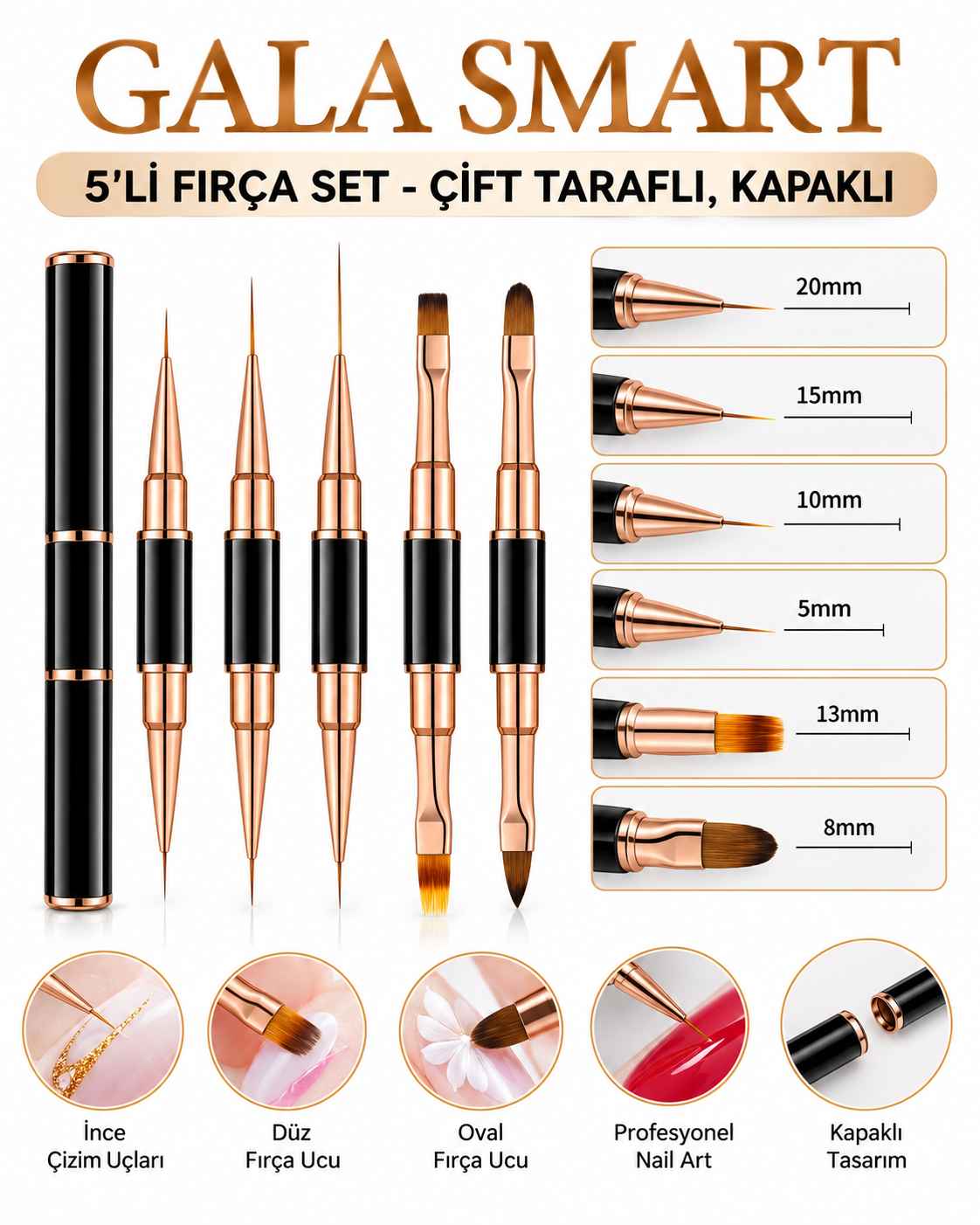 5'li Fırça Set - Çift Taraflı, Kapaklı resmi